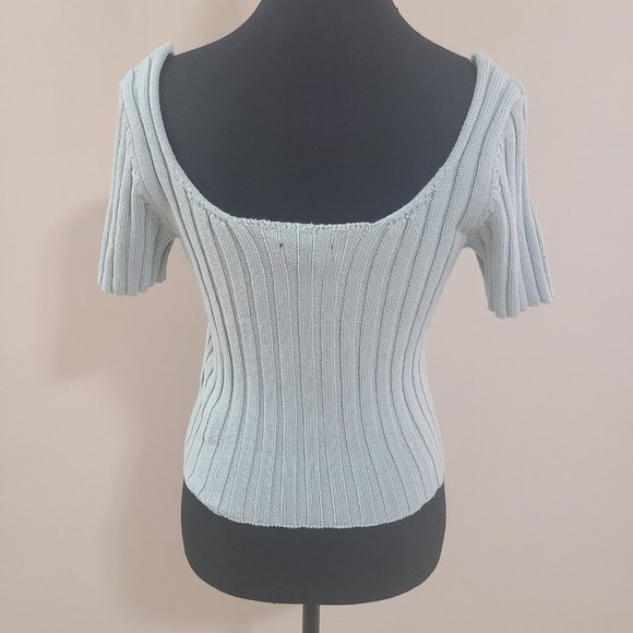 New Without Tags Flirty FOREVER 21 Cropped Short Sleeve Knit Seafoam Cardigan - Picture 4 of 5